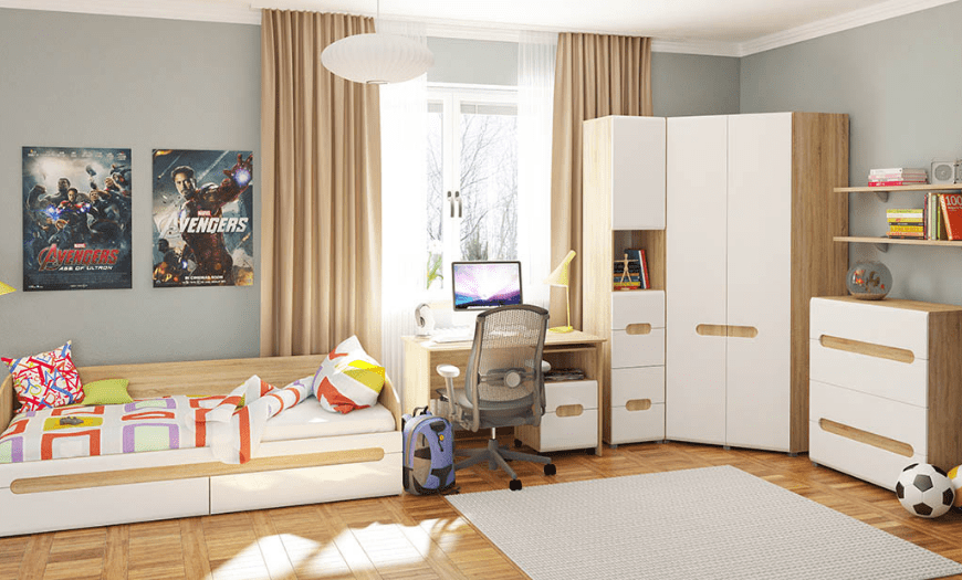 Белая мебель в комнате ребенка