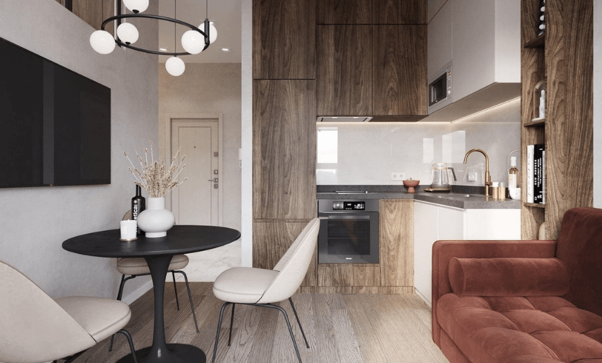 Дизайн кухни-гостиной в маленькой квартире