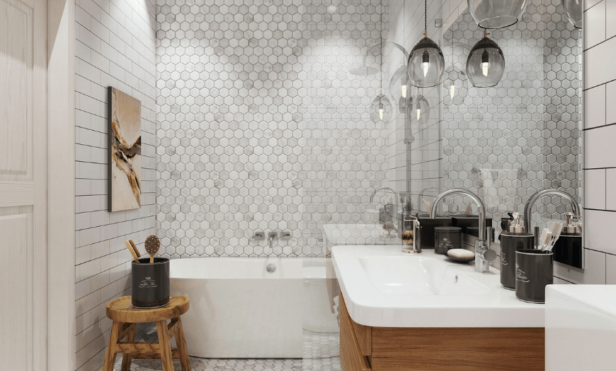 Плитка в скандинавском стиле в интерьере ванной