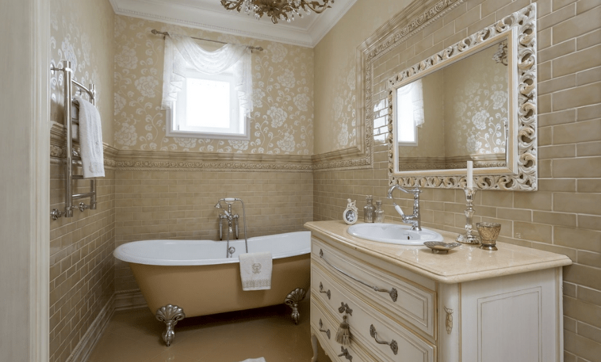 Маленькая ванная в классическом стиле дизайн реальные фото